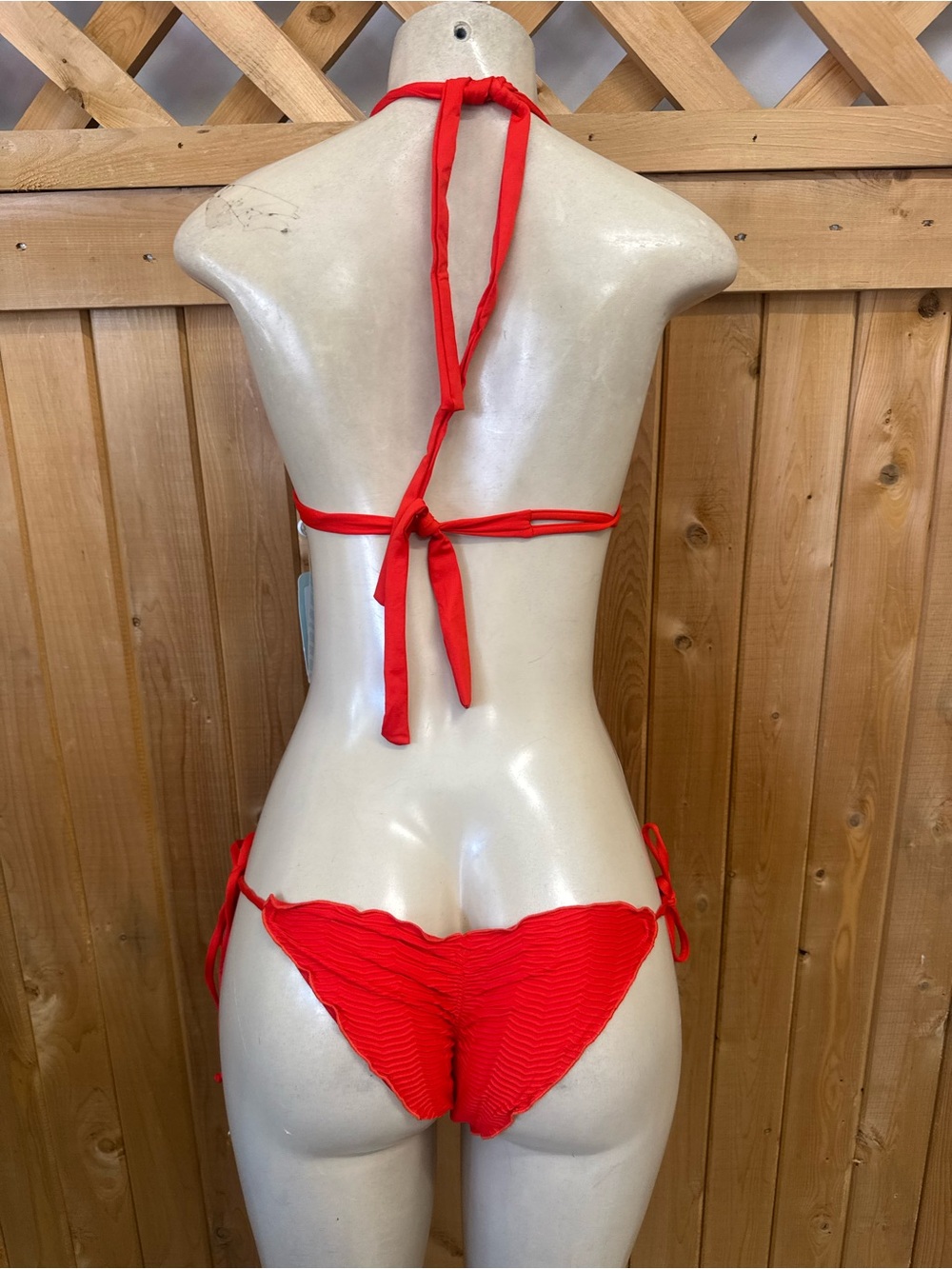 Luli Fama Hot Tropics Lava  Red Textured Wave Rushed Triangle Bikini XS Top M - Picture 6 of 15